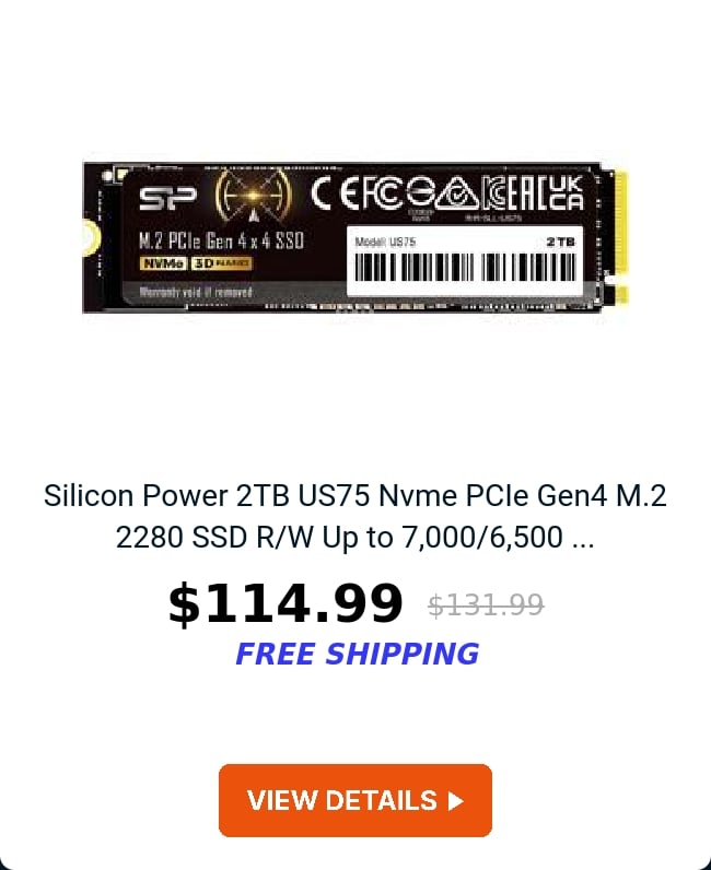 Silicon Power 2TB US75 Nvme PCIe Gen4 M.2 2280 SSD R/W Up to 7,000/6,500 ...