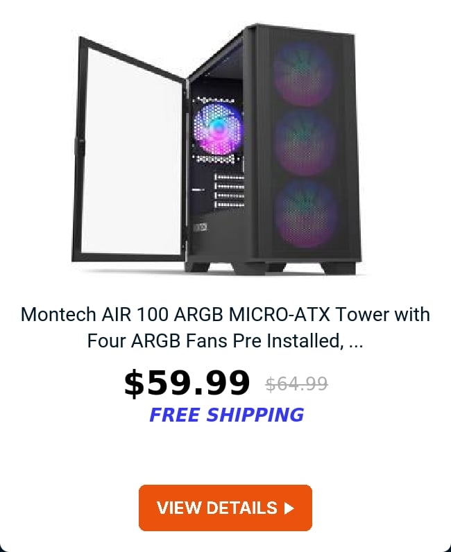 Montech AIR 100 ARGB MICRO-ATX Tower with Four ARGB Fans Pre Installed, ...