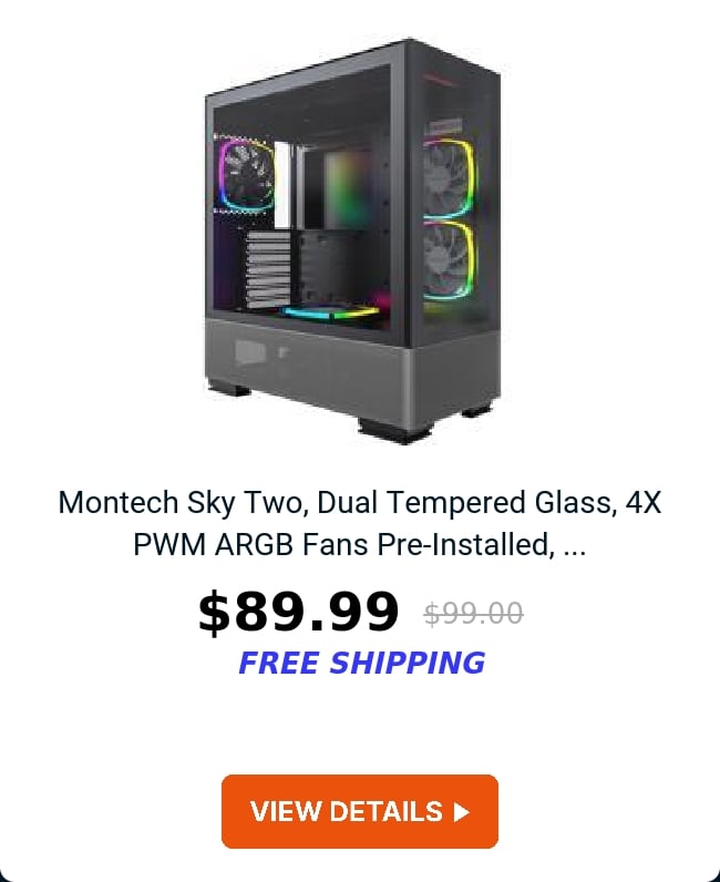 Montech Sky Two, Dual Tempered Glass, 4X PWM ARGB Fans Pre-Installed, ...