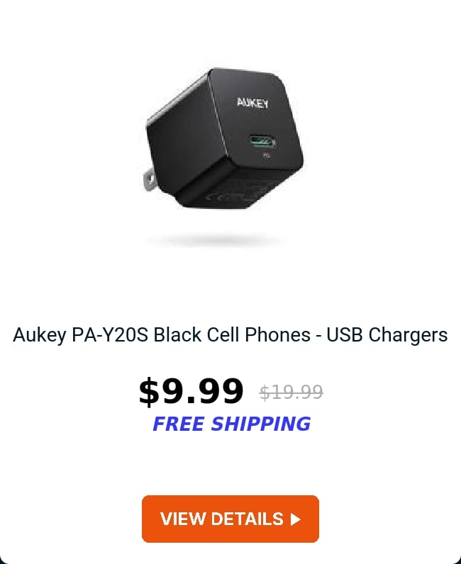 Aukey PA-Y20S Black Cell Phones - USB Chargers 