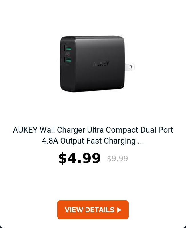 AUKEY Wall Charger Ultra Compact Dual Port 4.8A Output Fast Charging ...