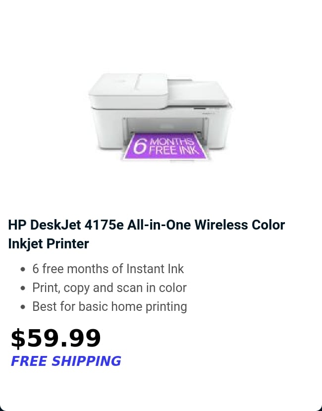 HP DeskJet 4175e All-in-One Wireless Color Inkjet Printer 