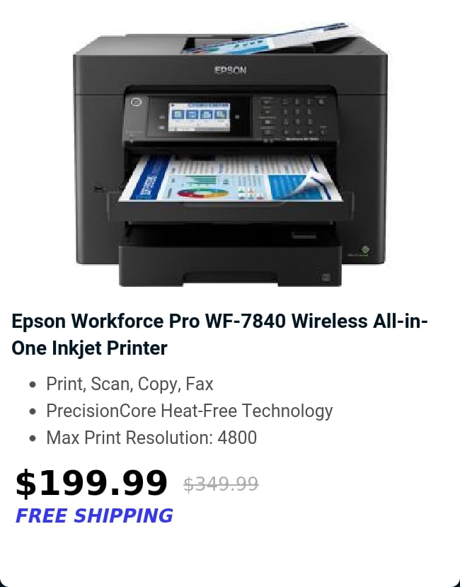 Epson Workforce Pro WF-7840 Wireless All-in-One Inkjet Printer 