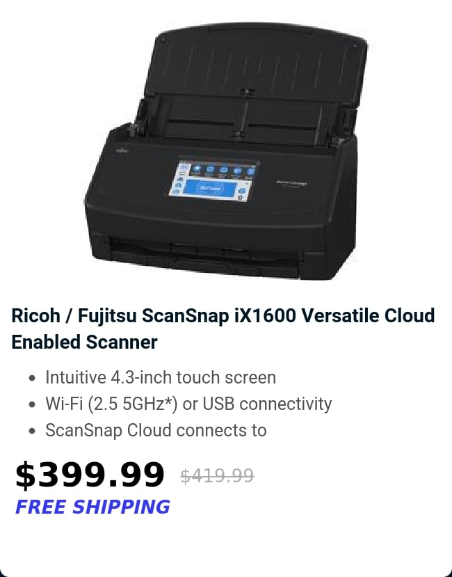 Ricoh / Fujitsu ScanSnap iX1600 Versatile Cloud Enabled Scanner 