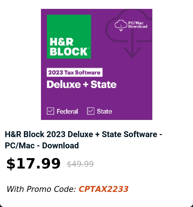 H&R Block 2023 Deluxe + State Software - PC/Mac - Download 