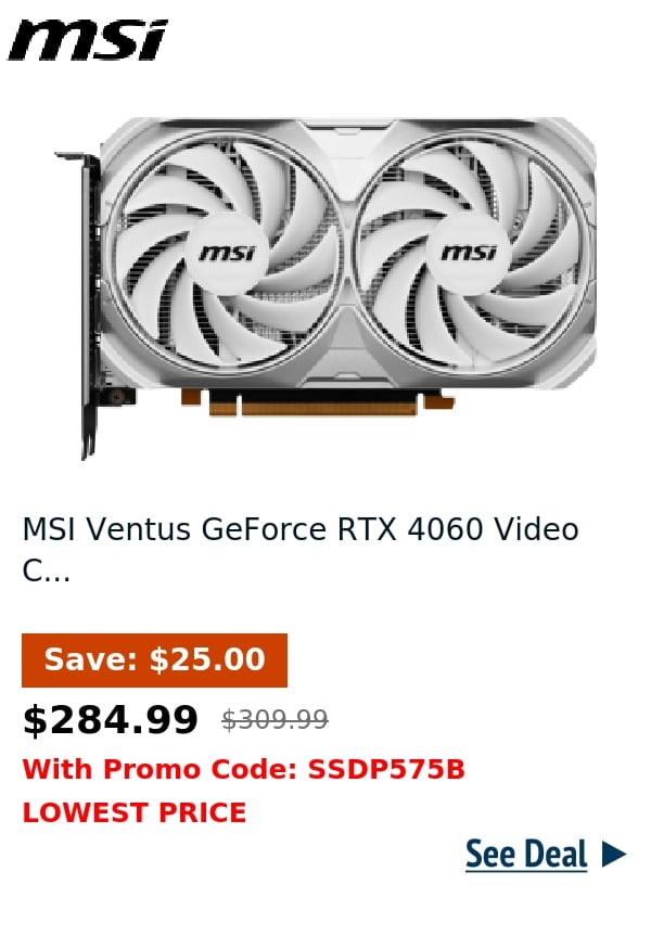 MSI Ventus GeForce RTX 4060 Video C...