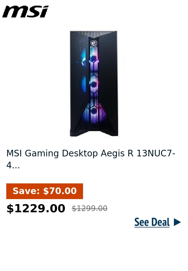 MSI Gaming Desktop Aegis R 13NUC7-4...