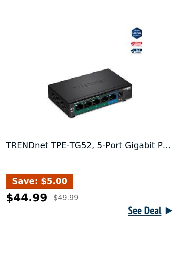 TRENDnet TPE-TG52, 5-Port Gigabit P...