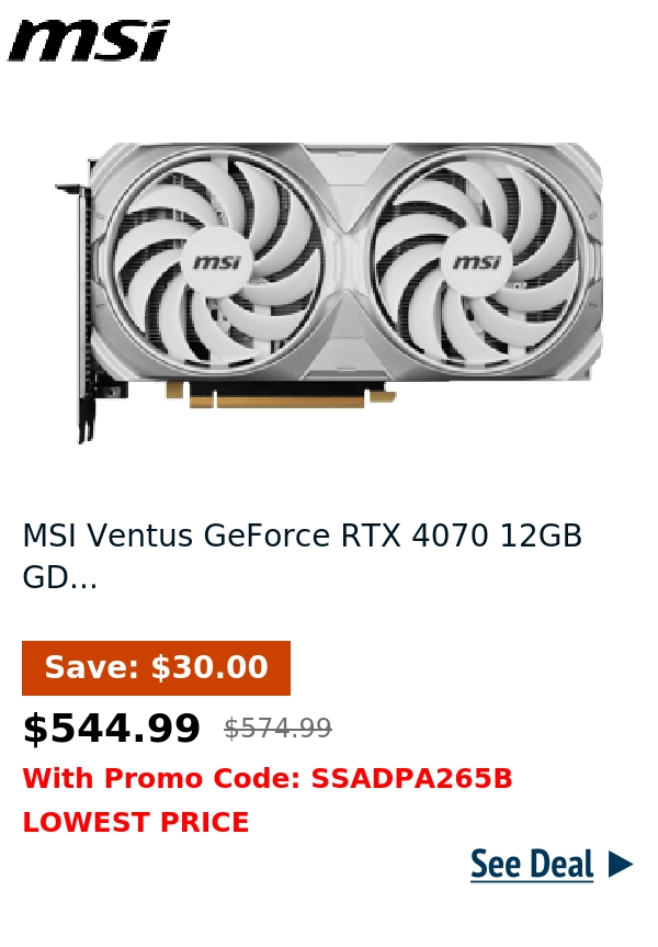 MSI Ventus GeForce RTX 4070 12GB GD...