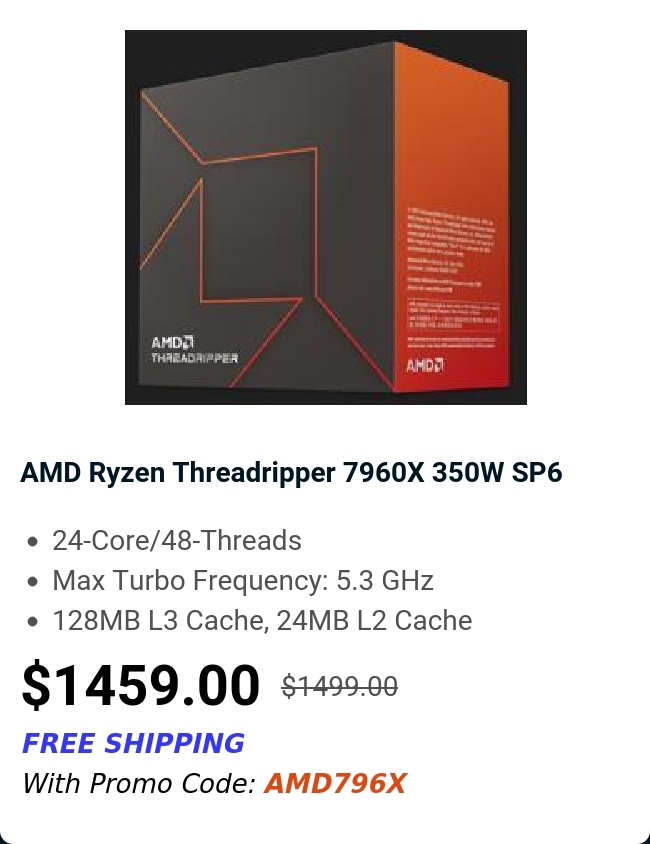 AMD Ryzen Threadripper 7960X 350W SP6 