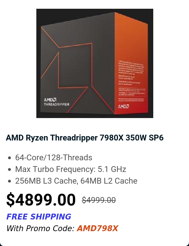 AMD Ryzen Threadripper 7980X 350W SP6 