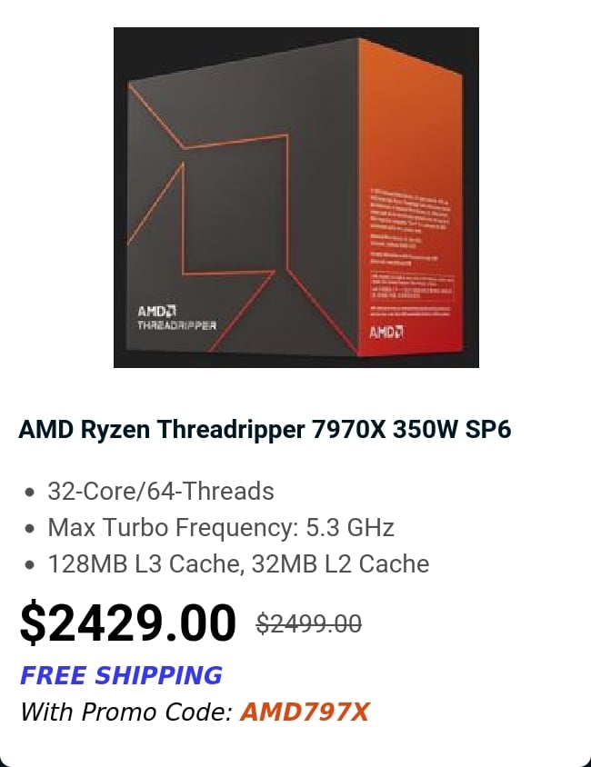 AMD Ryzen Threadripper 7970X 350W SP6 