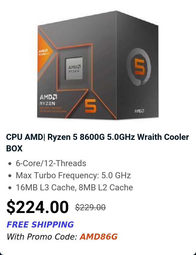 CPU AMD| Ryzen 5 8600G 5.0GHz Wraith Cooler BOX 