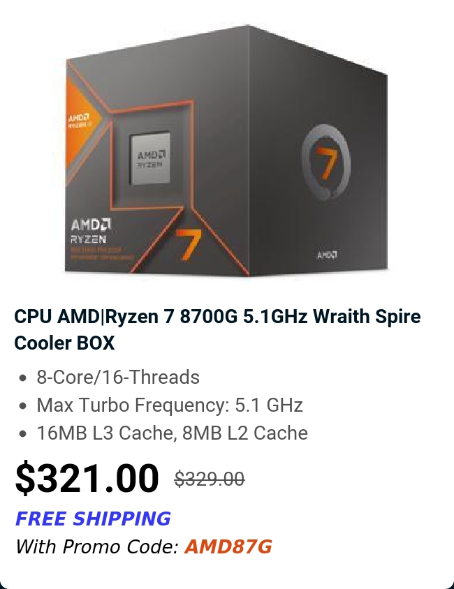 CPU AMD|Ryzen 7 8700G 5.1GHz Wraith Spire Cooler BOX 