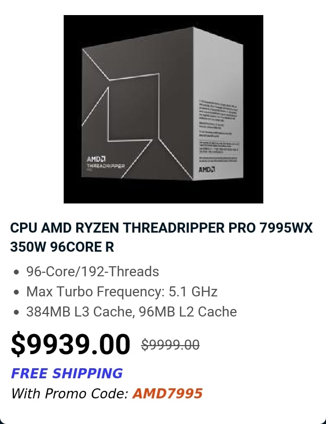 CPU AMD RYZEN THREADRIPPER PRO 7995WX 350W 96CORE R 