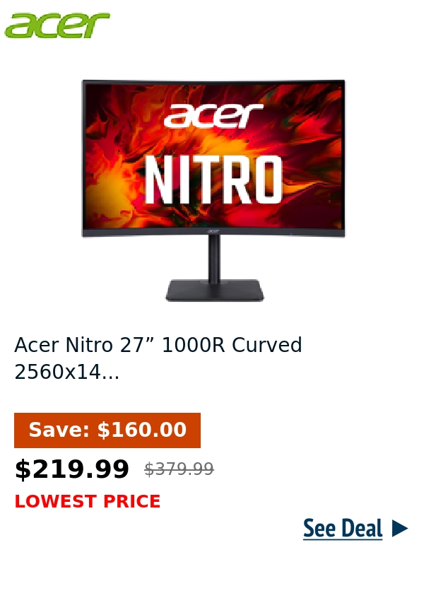 Acer Nitro 27” 1000R Curved 2560x14...