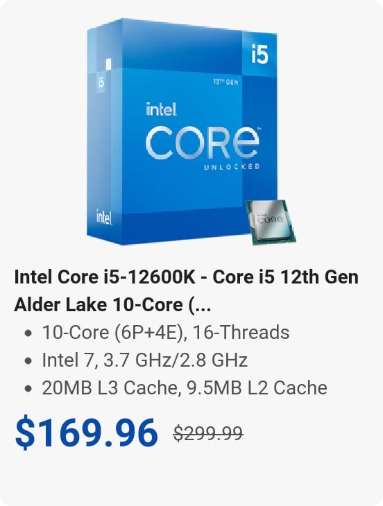 Intel Core i5-12600K - Core i5 12th Gen Alder Lake 10-Core (6P+4E