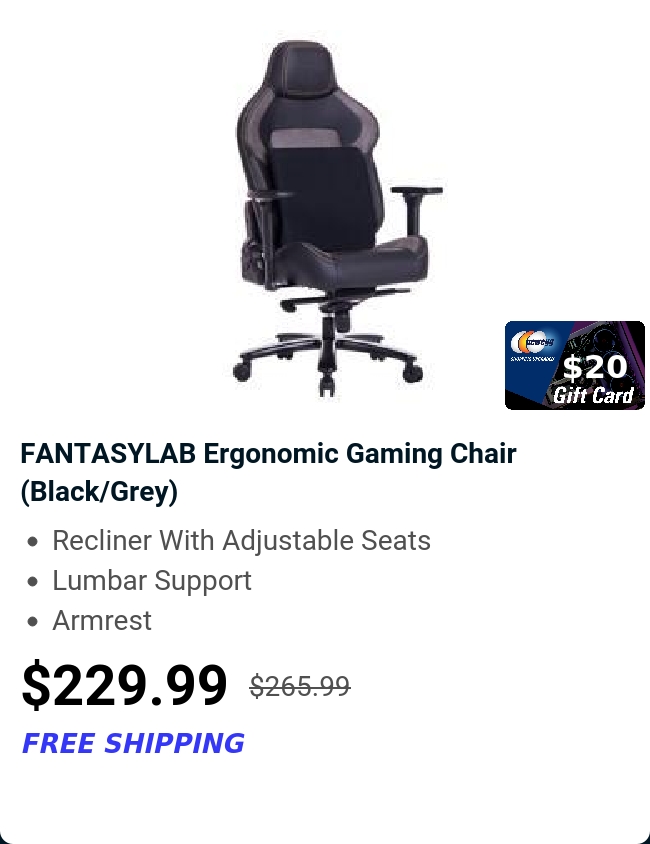 FANTASYLAB Ergonomic Gaming Chair (Black/Grey) 