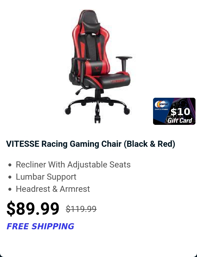 VITESSE Racing Gaming Chair (Black & Red) 