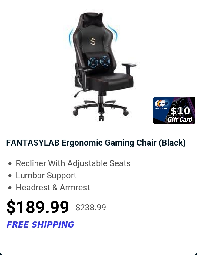 FANTASYLAB Ergonomic Gaming Chair (Black) 