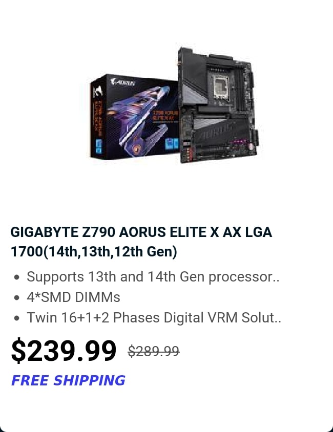 GIGABYTE Z790 AORUS ELITE X AX LGA 1700(14th,13th,12th Gen) 