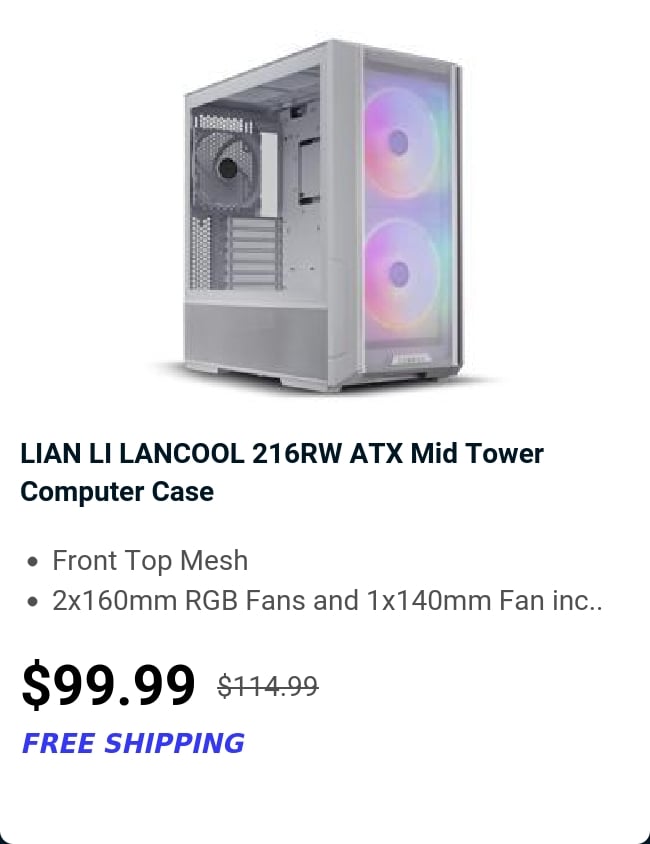 LIAN LI LANCOOL 216RW ATX Mid Tower Computer Case 