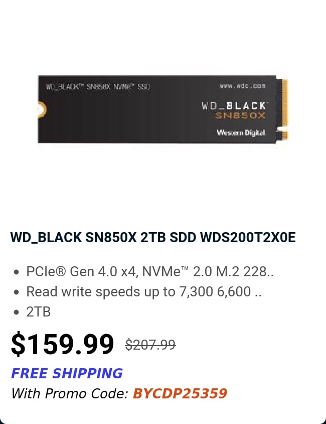 WD_BLACK SN850X 2TB SDD WDS200T2X0E 