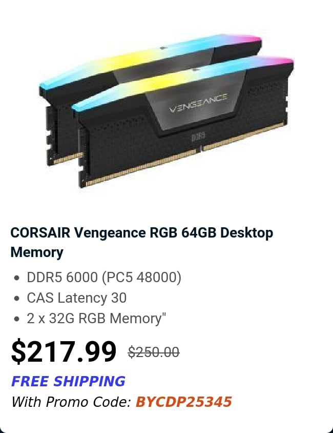 CORSAIR Vengeance RGB 64GB Desktop Memory 