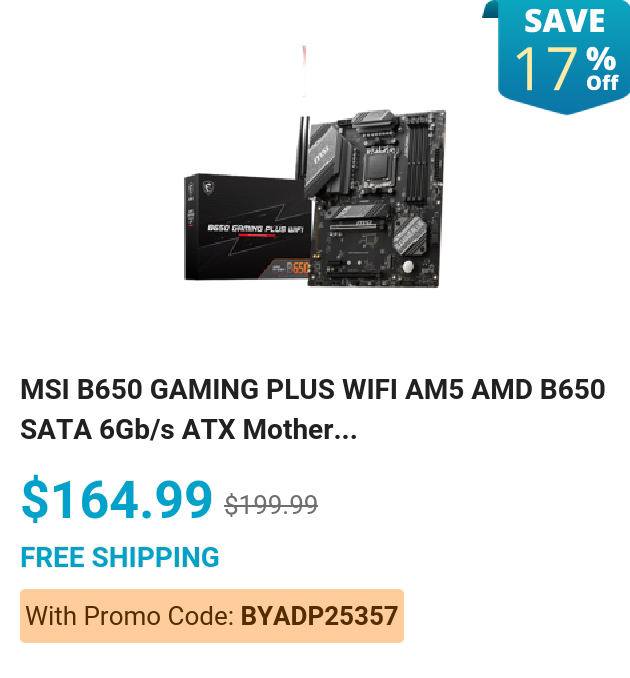 MSI B650 GAMING PLUS WIFI AM5 AMD B650 SATA 6Gb/s ATX Mother...