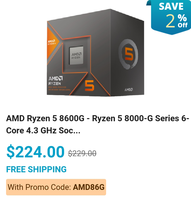 AMD Ryzen 5 8600G - Ryzen 5 8000-G Series 6-Core 4.3 GHz Soc...