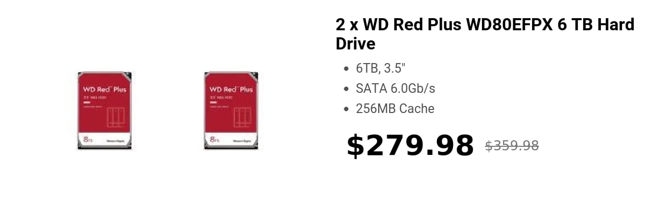 2 x WD Red Plus WD80EFPX 6 TB Hard Drive