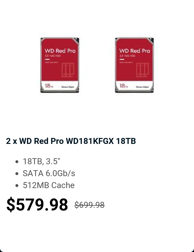 2 x WD Red Pro WD181KFGX 18TB