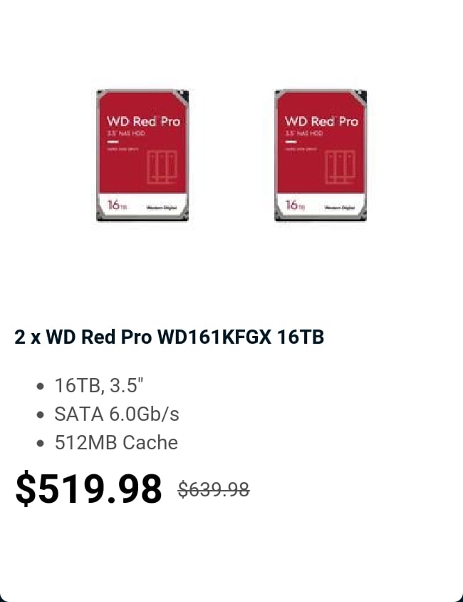 2 x WD Red Pro WD161KFGX 16TB