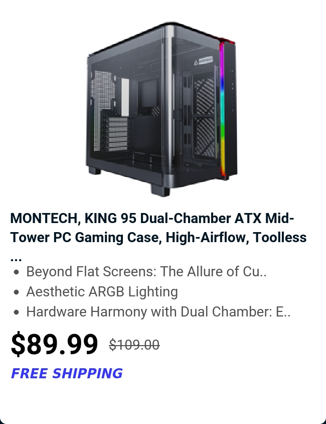 MONTECH, KING 95 Dual-Chamber ATX Mid-Tower PC Gaming Case, High-Airflow, Toolless ...