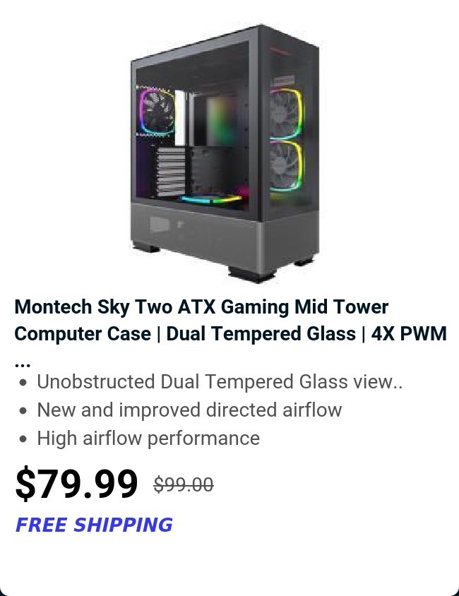 Montech Sky Two ATX Gaming Mid Tower Computer Case | Dual Tempered Glass | 4X PWM ...