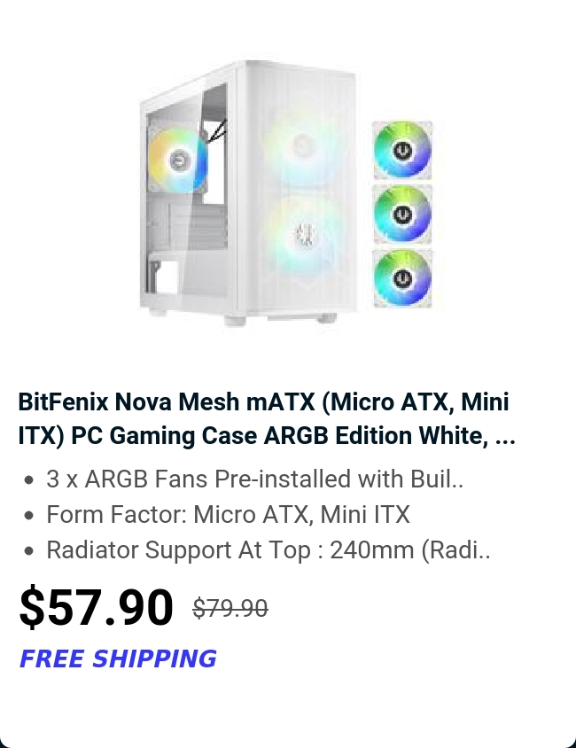 BitFenix Nova Mesh mATX (Micro ATX, Mini ITX) PC Gaming Case ARGB Edition White, ...