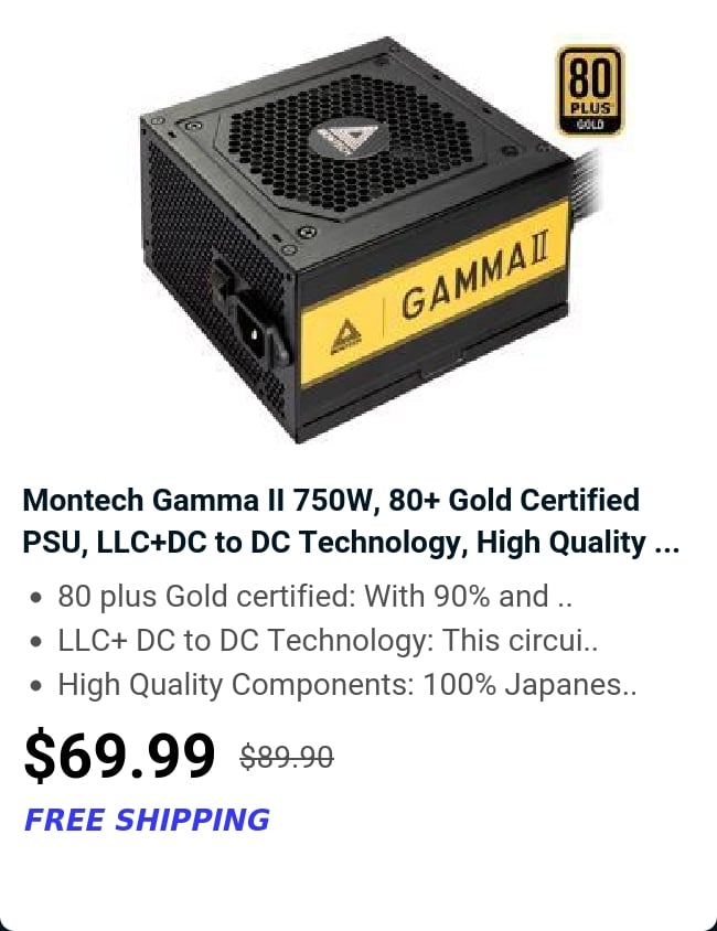 Montech Gamma II 750W, 80+ Gold Certified PSU, LLC+DC to DC Technology, High Quality ...