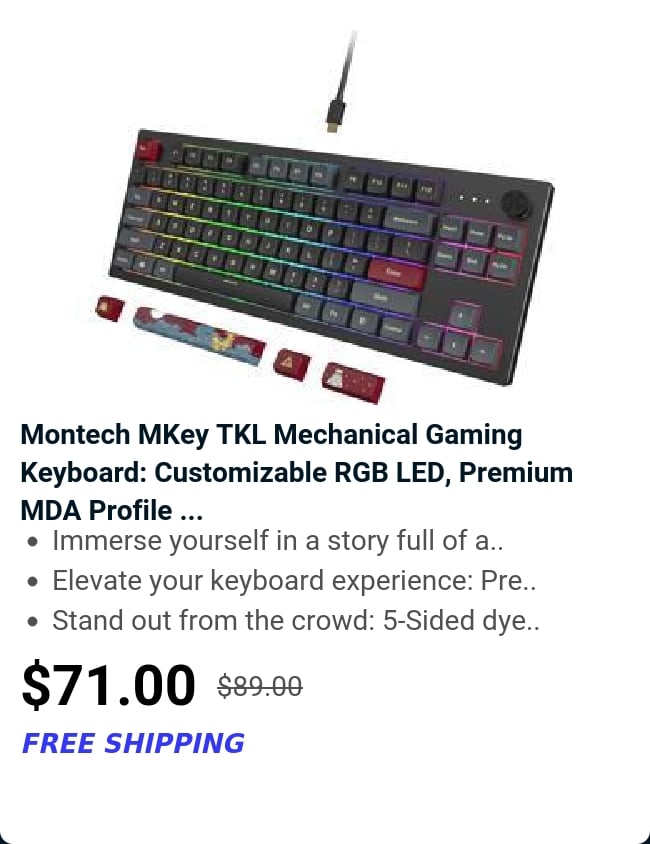 Montech MKey TKL Mechanical Gaming Keyboard: Customizable RGB LED, Premium MDA Profile ...