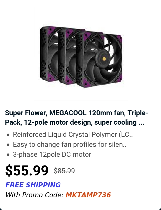 Super Flower, MEGACOOL 120mm fan, Triple-Pack, 12-pole motor design, super cooling ...