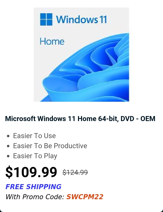 Microsoft Windows 11 Home 64-bit, DVD - OEM 