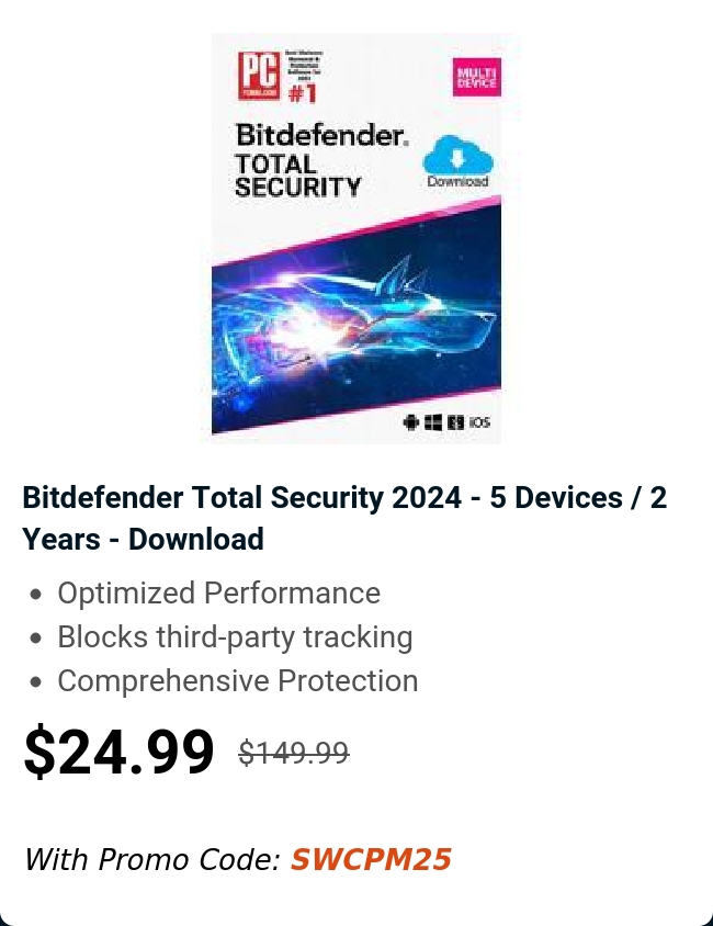 Bitdefender Total Security 2024 - 5 Devices / 2 Years - Download 