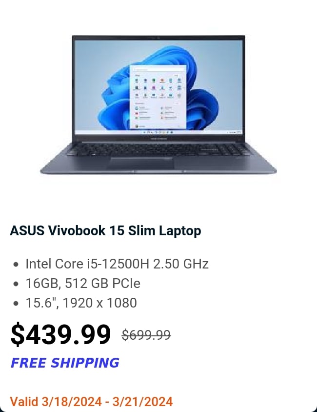 ASUS Vivobook 15 Slim Laptop 