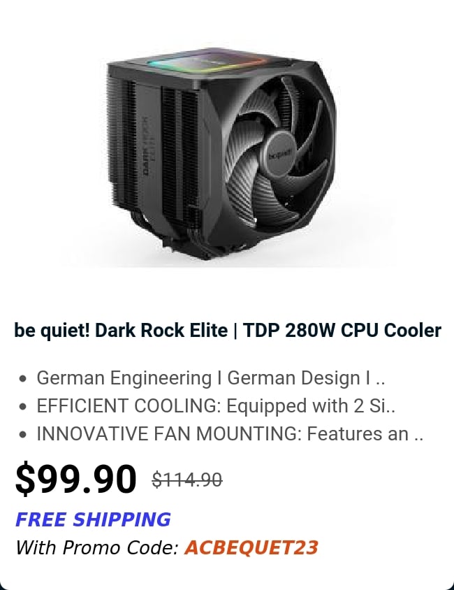 be quiet! Dark Rock Elite | TDP 280W CPU Cooler 