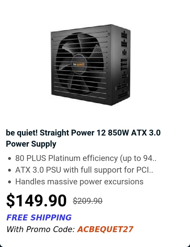 be quiet! Straight Power 12 850W ATX 3.0 Power Supply 