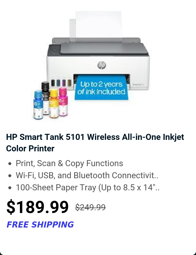 HP Smart Tank 5101 Wireless All-in-One Inkjet Color Printer 