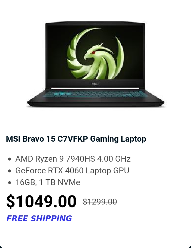 MSI Bravo 15 C7VFKP Gaming Laptop 