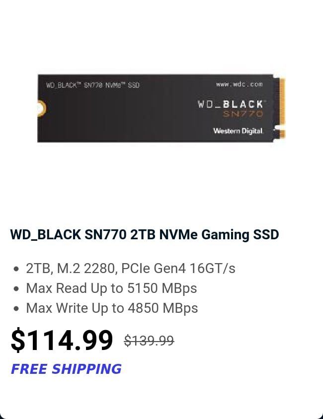 WD_BLACK SN770 2TB NVMe Gaming SSD 