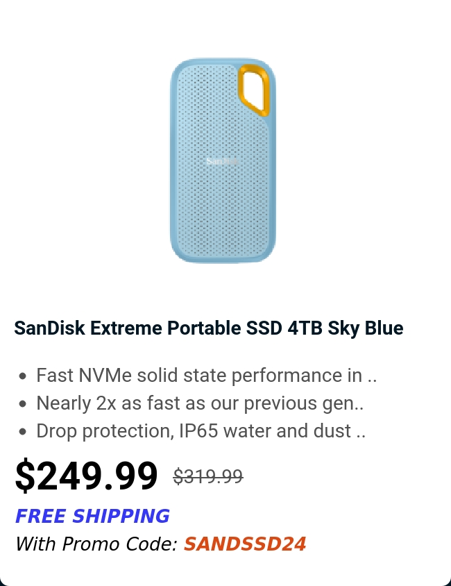 SanDisk Extreme Portable SSD 4TB  Sky Blue 