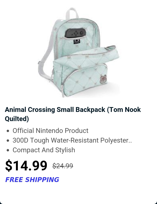 Animal Crossing Small Backpack (Tom Nook Quilted) 