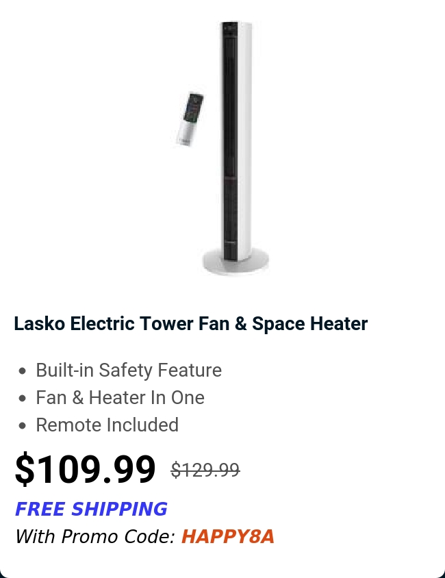 Lasko Electric Tower Fan & Space Heater 